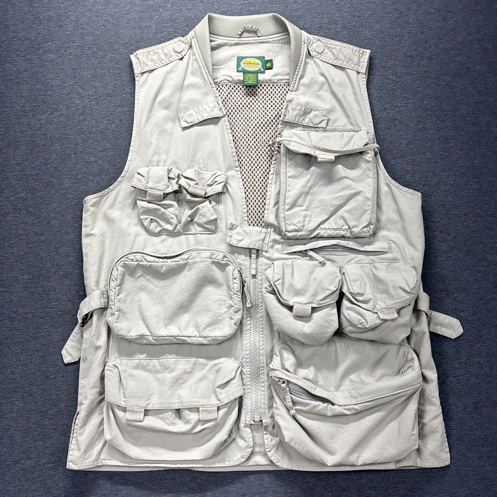 Cabela's Fly Fishing Utility Vest Mens M Beige Multi Pocket Vented Outdoor